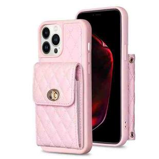For iPhone 13 Pro Vertical Metal Buckle Wallet Rhombic Leather Phone Case(Pink)