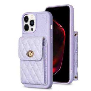 For iPhone 13 Pro Vertical Metal Buckle Wallet Rhombic Leather Phone Case(Purple)