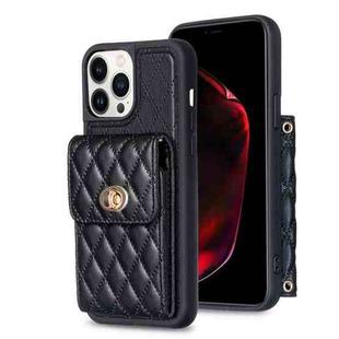 For iPhone 13 Pro Vertical Metal Buckle Wallet Rhombic Leather Phone Case(Black)