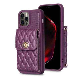 For iPhone 12 / 12 Pro Vertical Metal Buckle Wallet Rhombic Leather Phone Case(Dark Purple)