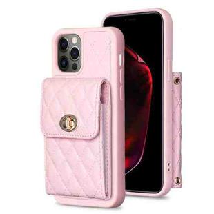 For iPhone 12 Pro Max Vertical Metal Buckle Wallet Rhombic Leather Phone Case(Pink)