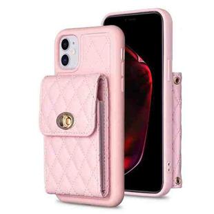 For iPhone 11 Vertical Metal Buckle Wallet Rhombic Leather Phone Case(Pink)