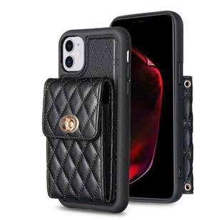 For iPhone 11 Vertical Metal Buckle Wallet Rhombic Leather Phone Case(Black)