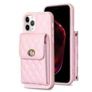 For iPhone 11 Pro Vertical Metal Buckle Wallet Rhombic Leather Phone Case(Pink)