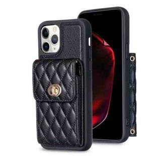 For iPhone 11 Pro Vertical Metal Buckle Wallet Rhombic Leather Phone Case(Black)