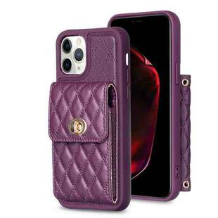 For iPhone 11 Pro Max Vertical Metal Buckle Wallet Rhombic Leather Phone Case(Dark Purple)