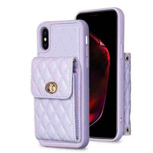 For iPhone X / XS Vertical Metal Buckle Wallet Rhombic Leather Phone Case(Purple)
