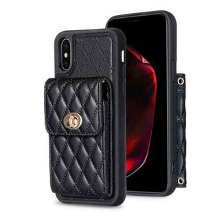 For iPhone X / XS Vertical Metal Buckle Wallet Rhombic Leather Phone Case(Black)