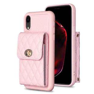 For iPhone XR Vertical Metal Buckle Wallet Rhombic Leather Phone Case(Pink)