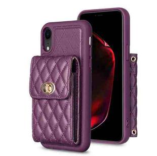 For iPhone XR Vertical Metal Buckle Wallet Rhombic Leather Phone Case(Dark Purple)