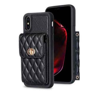 For iPhone XS Max Vertical Metal Buckle Wallet Rhombic Leather Phone Case(Black)
