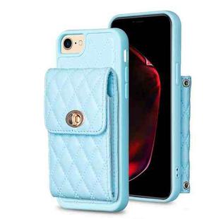 For iPhone SE 2022 / SE 2020 / 7 / 8 Vertical Metal Buckle Wallet Rhombic Leather Phone Case(Blue)