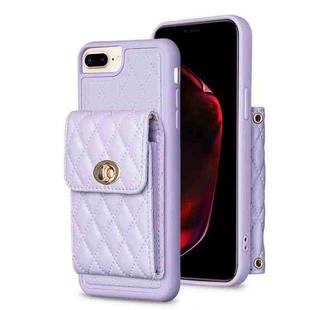 For iPhone 7 Plus / 8 Plus Vertical Metal Buckle Wallet Rhombic Leather Phone Case(Purple)