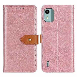 For Nokia C12 4G European Floral Embossed Flip Leather Phone Case(Pink)