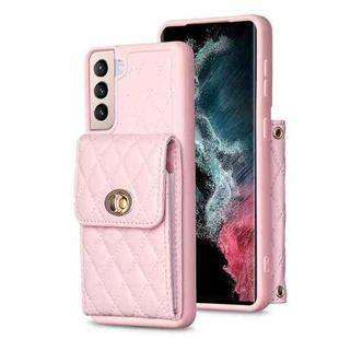 For Samsung Galaxy S21+ 5G Vertical Metal Buckle Wallet Rhombic Leather Phone Case(Pink)