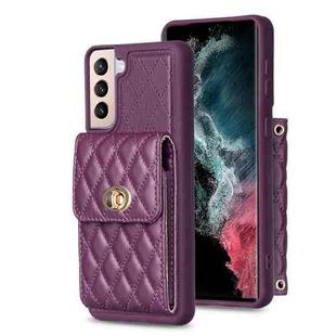 For Samsung Galaxy S21+ 5G Vertical Metal Buckle Wallet Rhombic Leather Phone Case(Dark Purple)