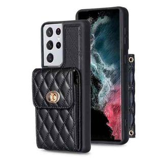 For Samsung Galaxy S21 Ultra 5G Vertical Metal Buckle Wallet Rhombic Leather Phone Case(Black)