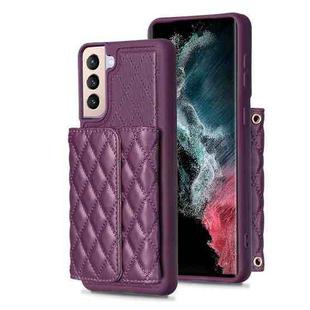 For Samsung Galaxy S21+ 5G Horizontal Wallet Rhombic Leather Phone Case(Dark Purple)
