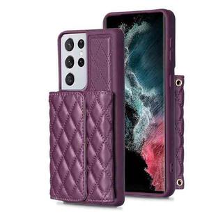 For Samsung Galaxy S21 Ultra 5G Horizontal Wallet Rhombic Leather Phone Case(Dark Purple)