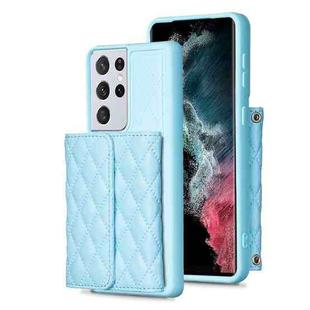 For Samsung Galaxy S21 Ultra 5G Horizontal Wallet Rhombic Leather Phone Case(Blue)