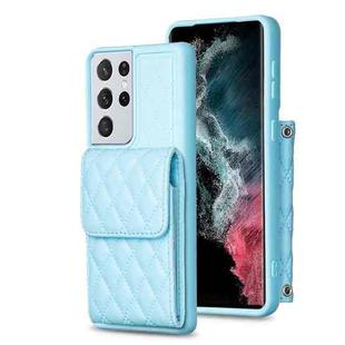 For Samsung Galaxy S21 Ultra 5G Vertical Wallet Rhombic Leather Phone Case(Blue)