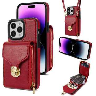 For iPhone 14 Pro Max Zipper Hardware Card Wallet Phone Case(Red)