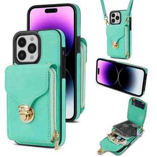 For iPhone 14 Pro Zipper Hardware Card Wallet Phone Case(Mint Green)