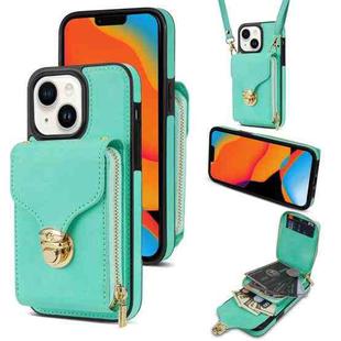 For iPhone 14 Plus Zipper Hardware Card Wallet Phone Case(Mint Green)