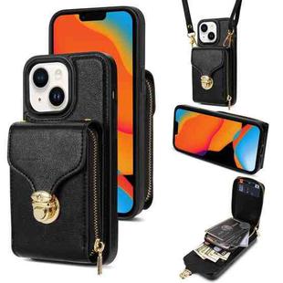 For iPhone 14 / 13 Zipper Hardware Card Wallet Phone Case(Black)