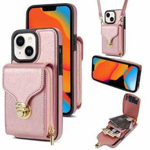 For iPhone 14 / 13 Zipper Hardware Card Wallet Phone Case(Rose Gold)
