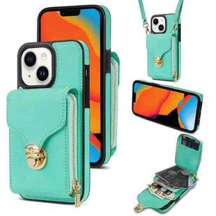 For iPhone 14 / 13 Zipper Hardware Card Wallet Phone Case(Mint Green)