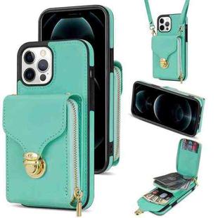 For iPhone 13 Pro Max Zipper Hardware Card Wallet Phone Case(Mint Green)