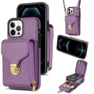 For iPhone 13 Pro Max Zipper Hardware Card Wallet Phone Case(Purple)