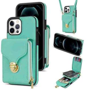 For iPhone 13 Pro Zipper Hardware Card Wallet Phone Case(Mint Green)