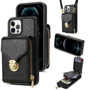 For iPhone 12 / 12 Pro Zipper Hardware Card Wallet Phone Case(Black)