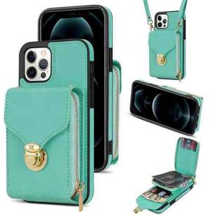 For iPhone 12 / 12 Pro Zipper Hardware Card Wallet Phone Case(Mint Green)