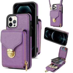 For iPhone 12 / 12 Pro Zipper Hardware Card Wallet Phone Case(Purple)