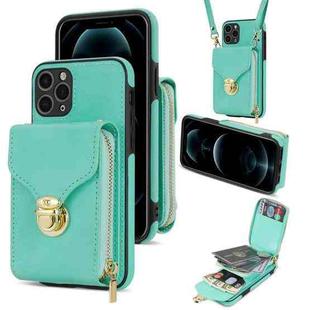 For iPhone 11 Pro Max Zipper Hardware Card Wallet Phone Case(Mint Green)