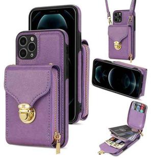 For iPhone 11 Pro Max Zipper Hardware Card Wallet Phone Case(Purple)