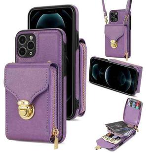 For iPhone 11 Pro Zipper Hardware Card Wallet Phone Case(Purple)