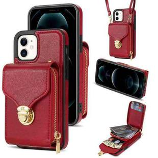 For iPhone 11 Zipper Hardware Card Wallet Phone Case(Red)