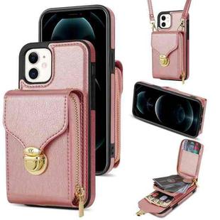 For iPhone 11 Zipper Hardware Card Wallet Phone Case(Rose Gold)