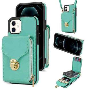 For iPhone 11 Zipper Hardware Card Wallet Phone Case(Mint Green)