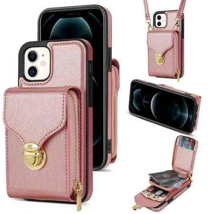 For iPhone 12 mini Zipper Hardware Card Wallet Phone Case(Rose Gold)