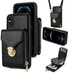 For iPhone XS Max Zipper Hardware Card Wallet Phone Case(Black)