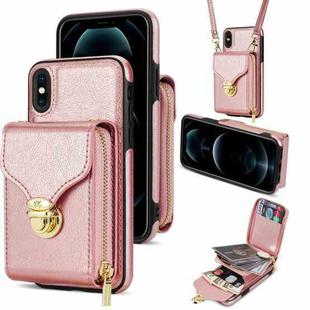 For iPhone XS Max Zipper Hardware Card Wallet Phone Case(Rose Gold)