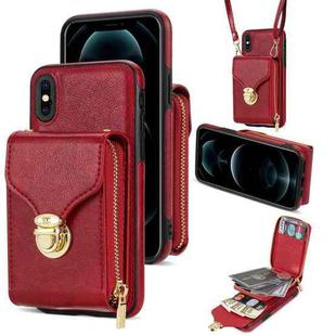 For iPhone XS / X Zipper Hardware Card Wallet Phone Case(Red)