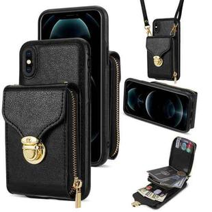 For iPhone XS / X Zipper Hardware Card Wallet Phone Case(Black)