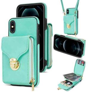 For iPhone XS / X Zipper Hardware Card Wallet Phone Case(Mint Green)