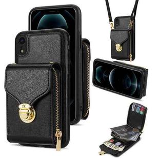 For iPhone XR Zipper Hardware Card Wallet Phone Case(Black)